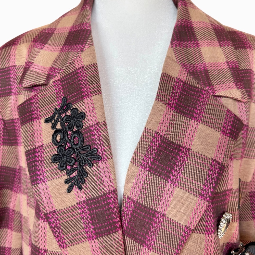 Anthropologie Avec Les Filles‎ Plaid Pin Blazer Pink/Brown Blazer Sz XL - Picture 6 of 14